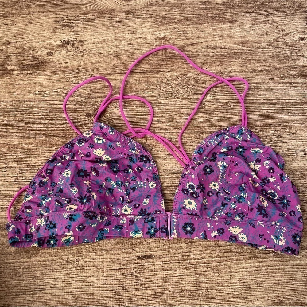 Purple Floral Strappy Back Bralettte